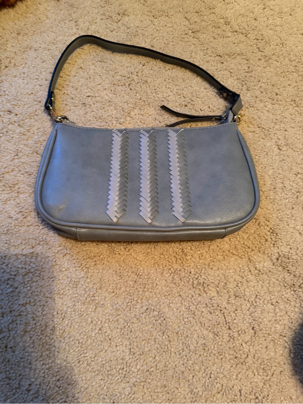 Classic Women's Light Grey Shoulder Bag with Chevron Trim